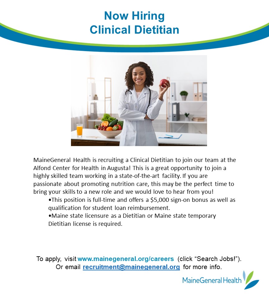 Now Hiring Clinical Dietitian - Maine General